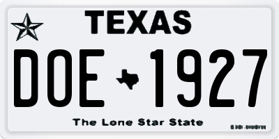 TX license plate DOE1927