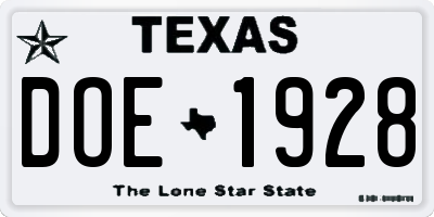 TX license plate DOE1928