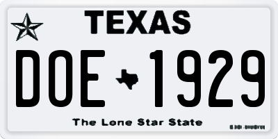 TX license plate DOE1929