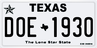TX license plate DOE1930