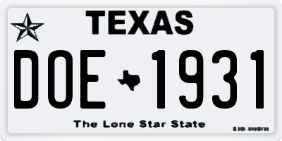 TX license plate DOE1931