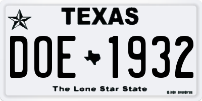 TX license plate DOE1932