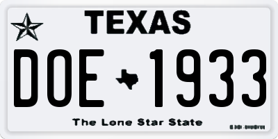 TX license plate DOE1933