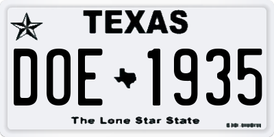 TX license plate DOE1935
