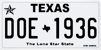 TX license plate DOE1936