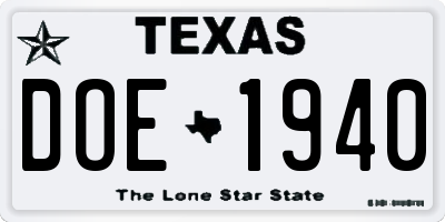 TX license plate DOE1940