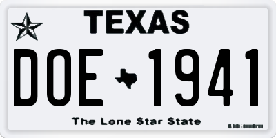 TX license plate DOE1941