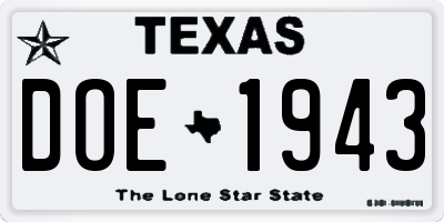 TX license plate DOE1943
