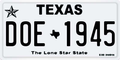TX license plate DOE1945
