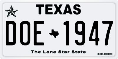 TX license plate DOE1947