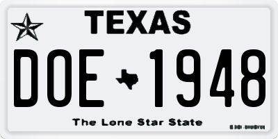 TX license plate DOE1948
