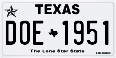 TX license plate DOE1951
