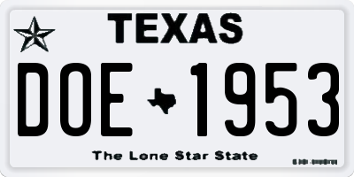 TX license plate DOE1953
