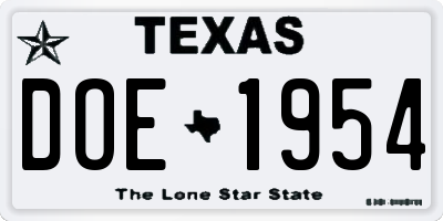 TX license plate DOE1954