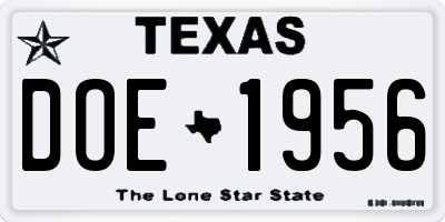 TX license plate DOE1956