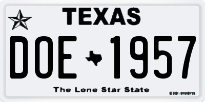 TX license plate DOE1957