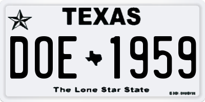 TX license plate DOE1959