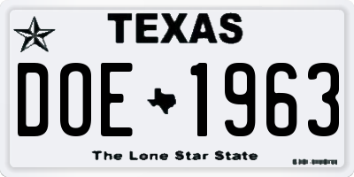 TX license plate DOE1963
