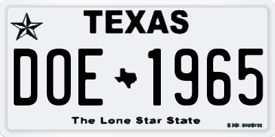 TX license plate DOE1965