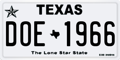 TX license plate DOE1966