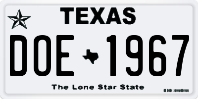 TX license plate DOE1967