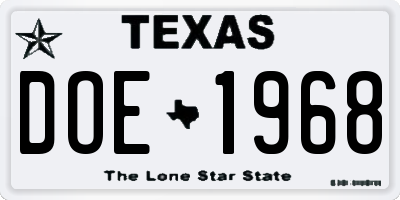 TX license plate DOE1968
