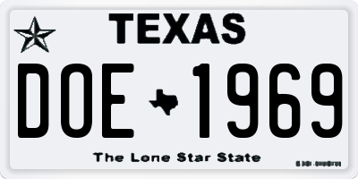 TX license plate DOE1969