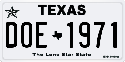 TX license plate DOE1971