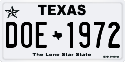 TX license plate DOE1972