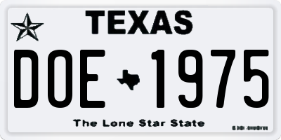 TX license plate DOE1975