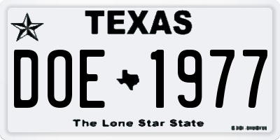TX license plate DOE1977