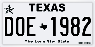 TX license plate DOE1982