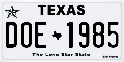 TX license plate DOE1985