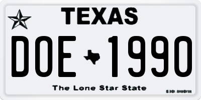TX license plate DOE1990