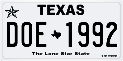 TX license plate DOE1992
