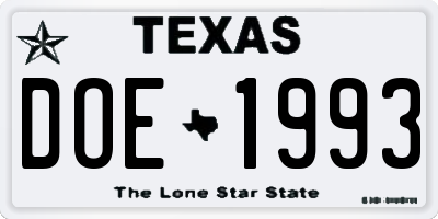 TX license plate DOE1993