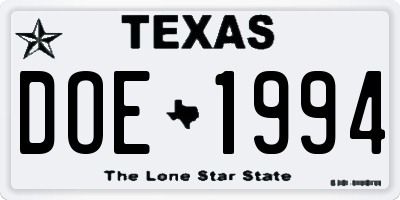 TX license plate DOE1994