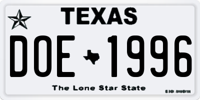 TX license plate DOE1996