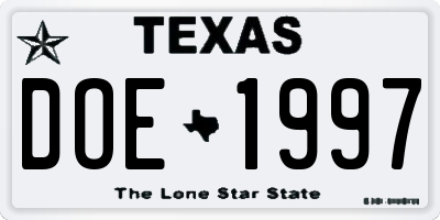 TX license plate DOE1997