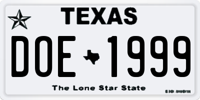 TX license plate DOE1999