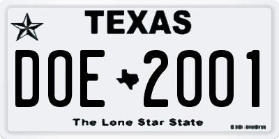 TX license plate DOE2001