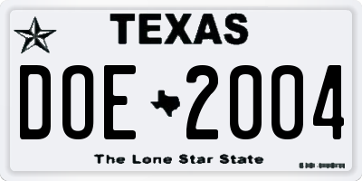 TX license plate DOE2004