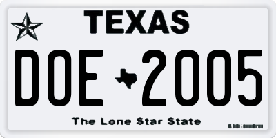 TX license plate DOE2005