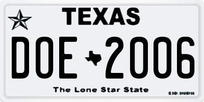 TX license plate DOE2006