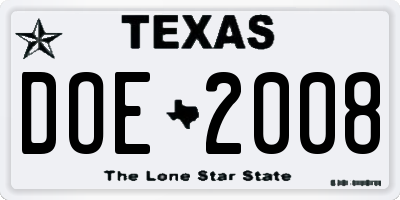 TX license plate DOE2008