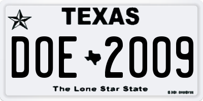 TX license plate DOE2009