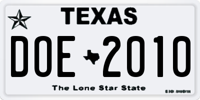 TX license plate DOE2010