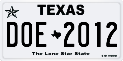 TX license plate DOE2012