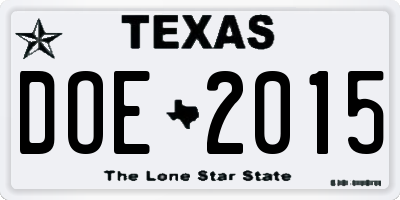 TX license plate DOE2015