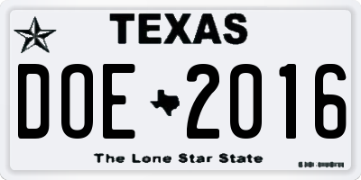 TX license plate DOE2016